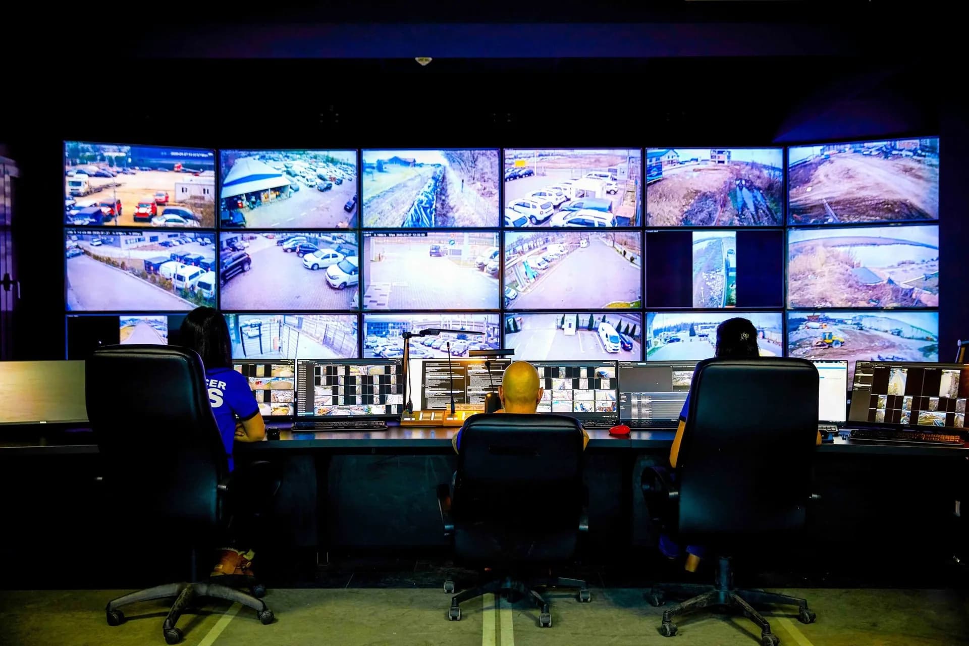 Control room with multiple monitors