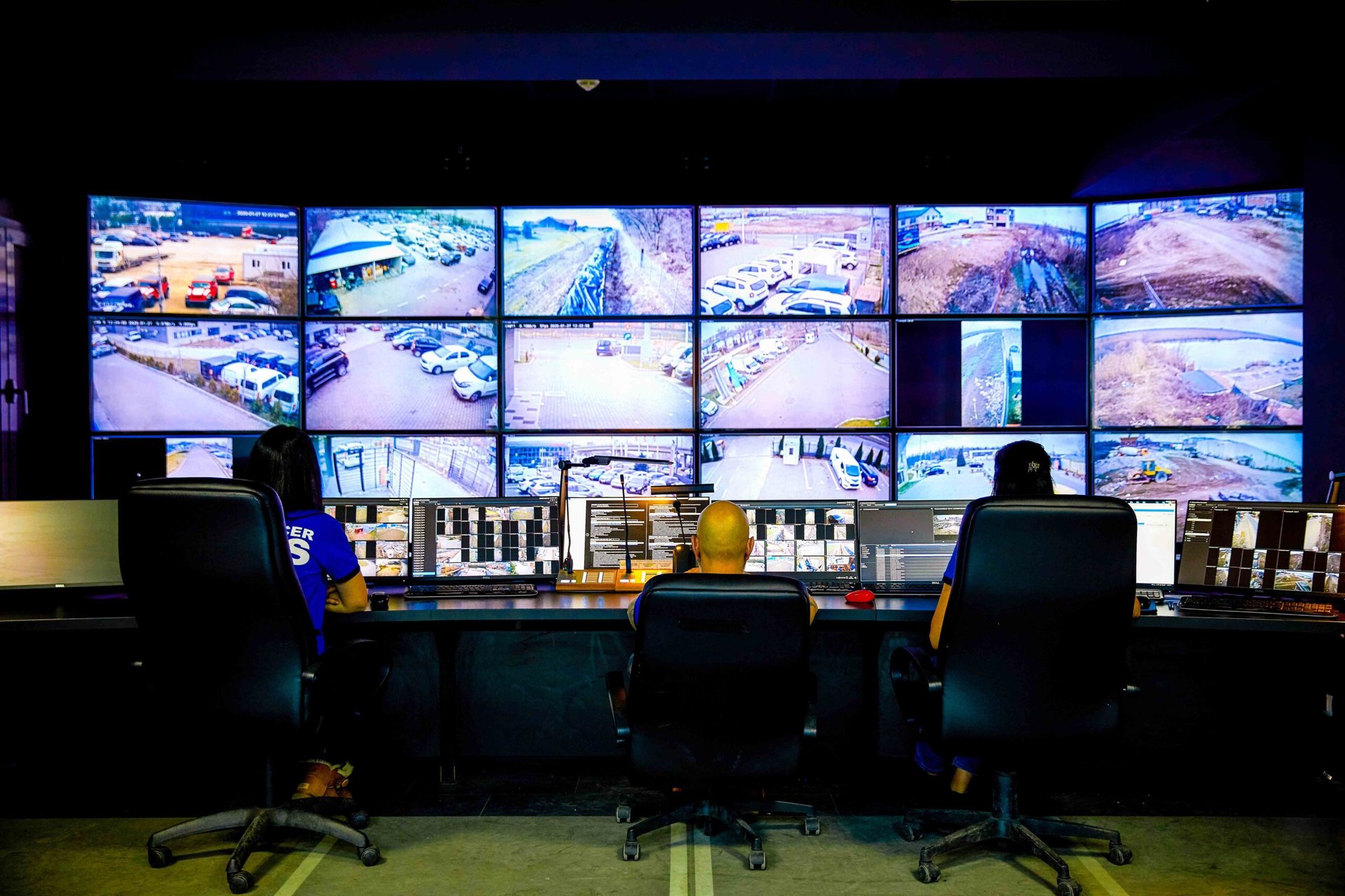 Control room with multiple monitors